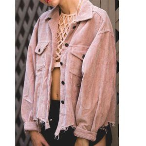 DISTRESSED CORDUROY JACKET - Dusty Pink